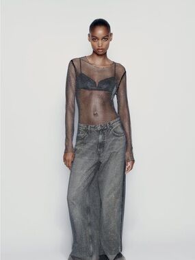 Sheer Black Mesh Long-Sleeve Top